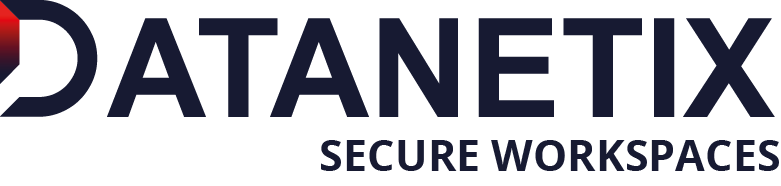 Das Datanetix-Logo in dunklem Blau, kombiniert mit dem Claim ‚Secure Workspace‘ in moderner Schrift, symbolisiert sichere und zuverlässige IT-Arbeitsumgebungen.